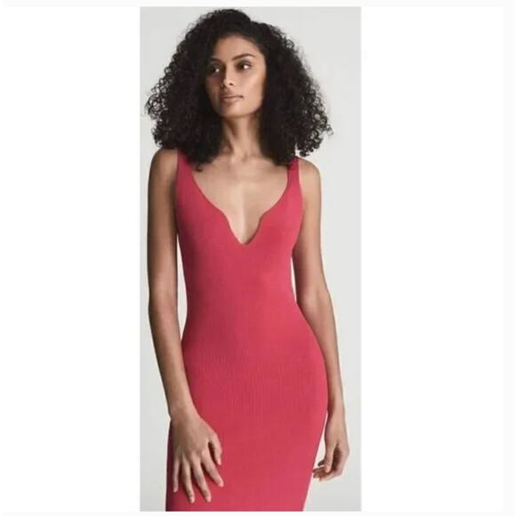 Reiss Dakota Rib Dress S NWOT Pink Sweater Sheath Midi Travel Resort Cruise - Picture 6 of 10